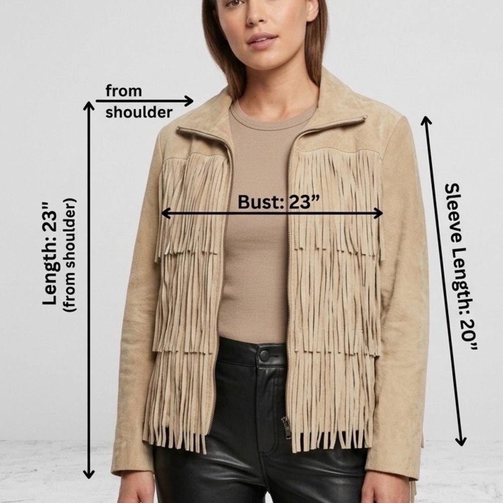 Womens Avanti Tan Genuine Leather Fringe Western Jacket  Large Embroidered Zip
